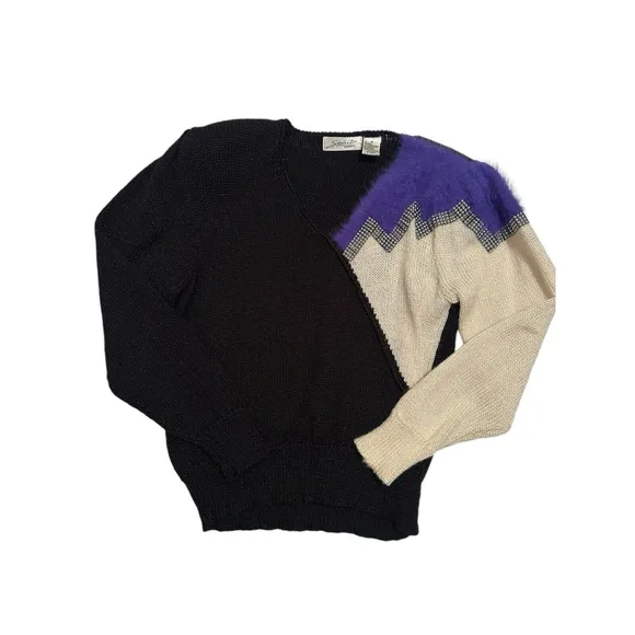 SPIRIT Wool Acrylic &amp; Angora Sparkling Holiday Party Sweater Medium Purple Black