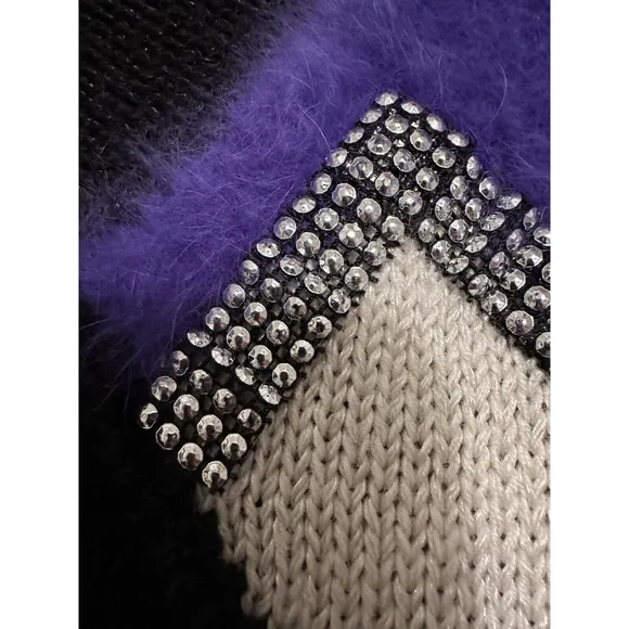 SPIRIT Wool Acrylic &amp; Angora Sparkling Holiday Party Sweater Medium Purple Black