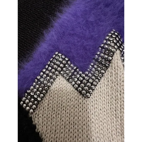 SPIRIT Wool Acrylic &amp; Angora Sparkling Holiday Party Sweater Medium Purple Black