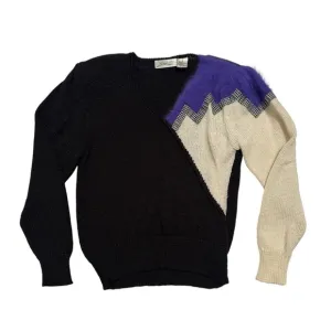 SPIRIT Wool Acrylic &amp; Angora Sparkling Holiday Party Sweater Medium Purple Black