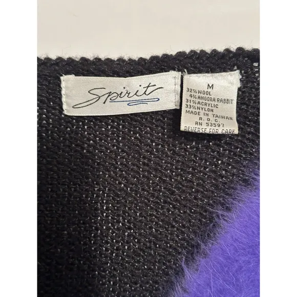 SPIRIT Wool Acrylic &amp; Angora Sparkling Holiday Party Sweater Medium Purple Black
