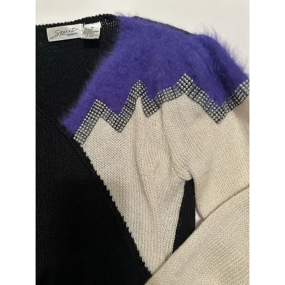 SPIRIT Wool Acrylic &amp; Angora Sparkling Holiday Party Sweater Medium Purple Black