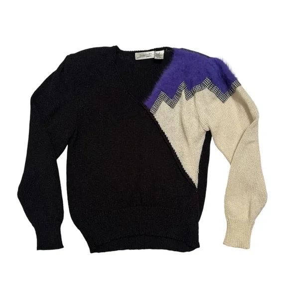 SPIRIT Wool Acrylic &amp; Angora Sparkling Holiday Party Sweater Medium Purple Black