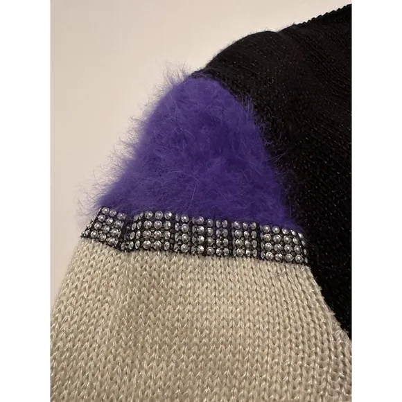 SPIRIT Wool Acrylic &amp; Angora Sparkling Holiday Party Sweater Medium Purple Black
