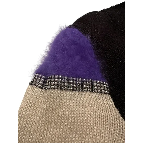 SPIRIT Wool Acrylic &amp; Angora Sparkling Holiday Party Sweater Medium Purple Black
