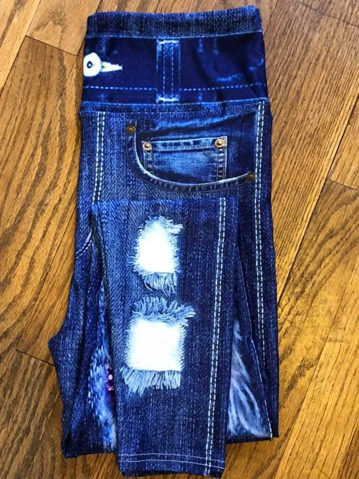 Starry Night Denim Printed OS Custom Leggings