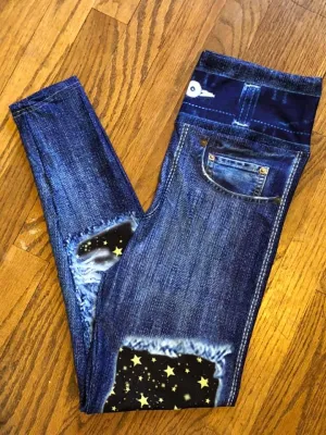 Starry Night Denim Printed OS Custom Leggings