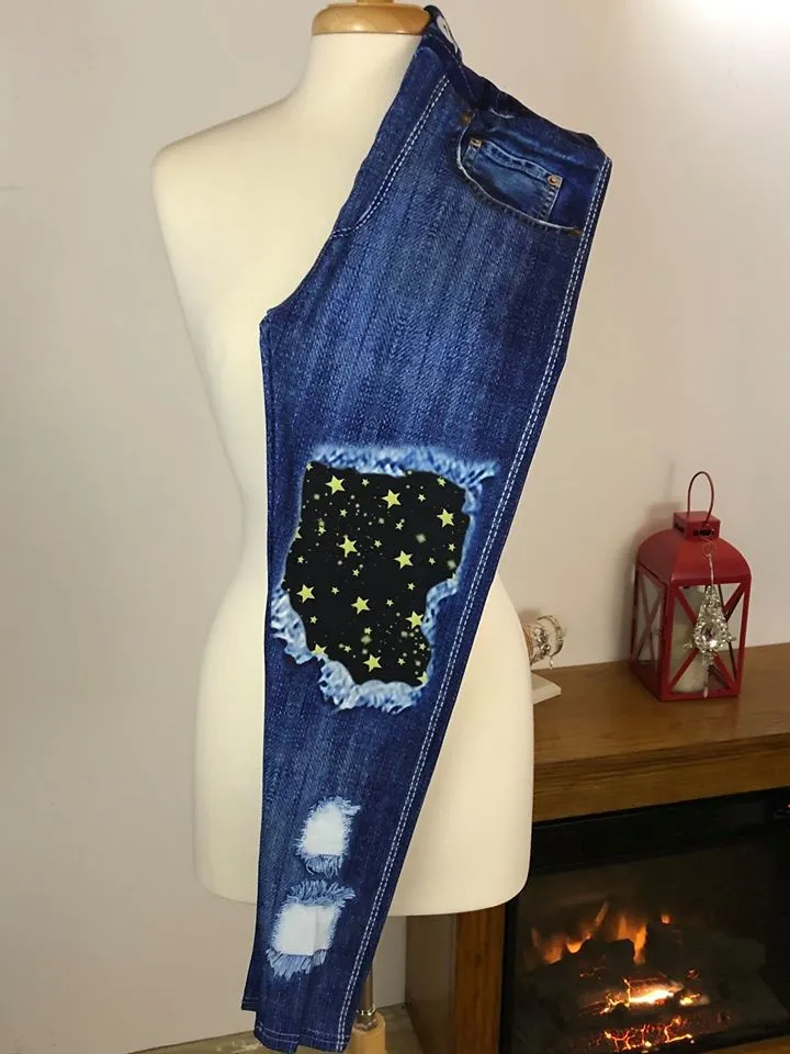Starry Night Denim Printed OS Custom Leggings