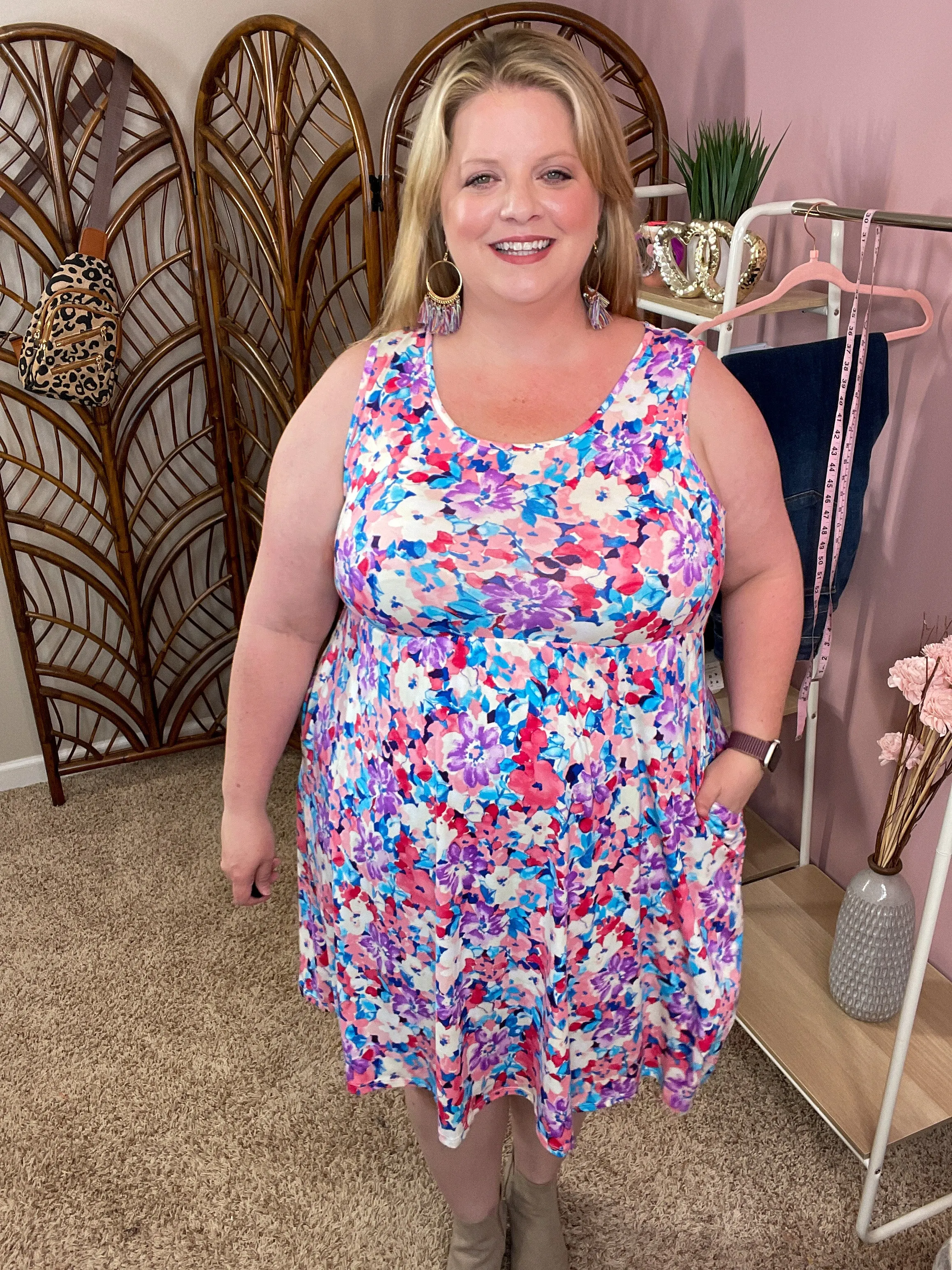 State of Grace Sleeveless Dress w/Pockets - Summer Florals