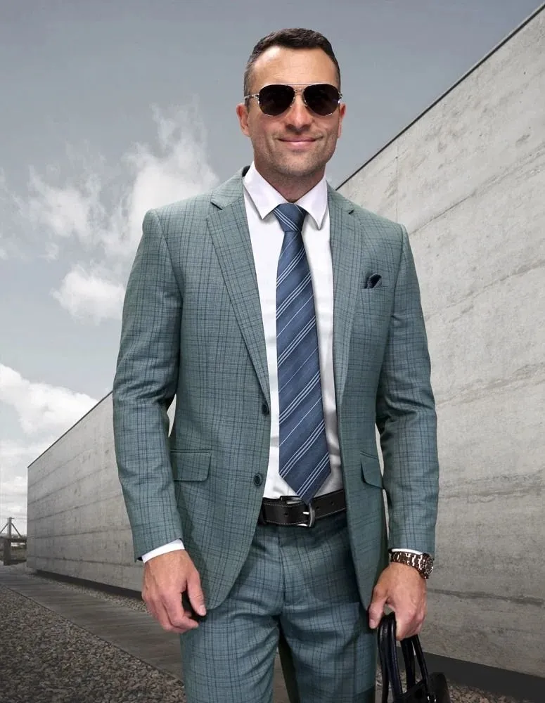 Statement Men's 2-Piece Big & Tall 100% Wool Fashion Suit – Textured Plaid Pattern