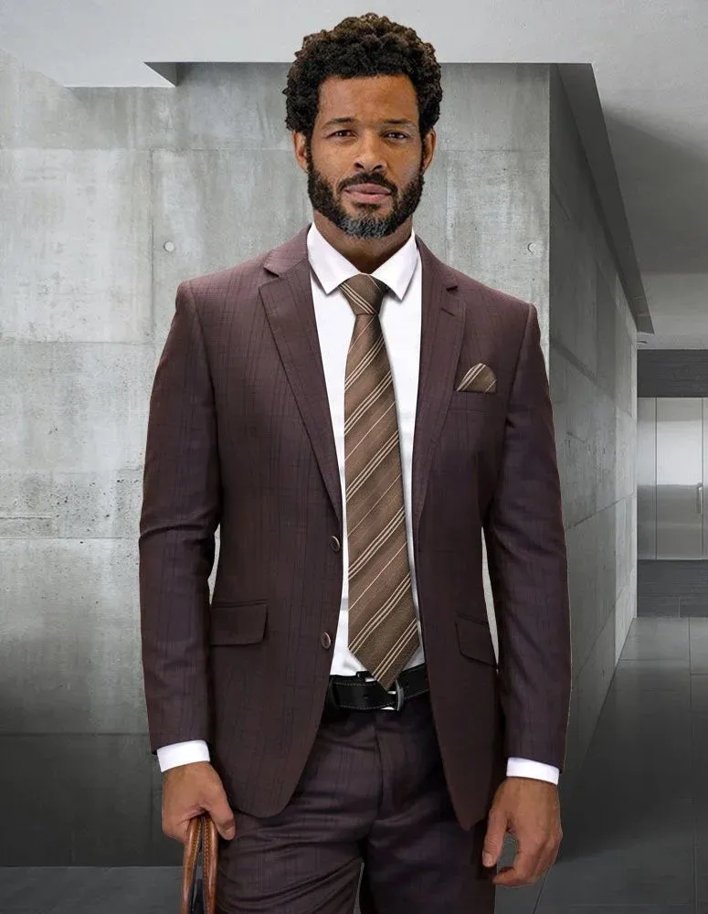 Statement Men's 2-Piece Big & Tall 100% Wool Fashion Suit – Textured Plaid Pattern