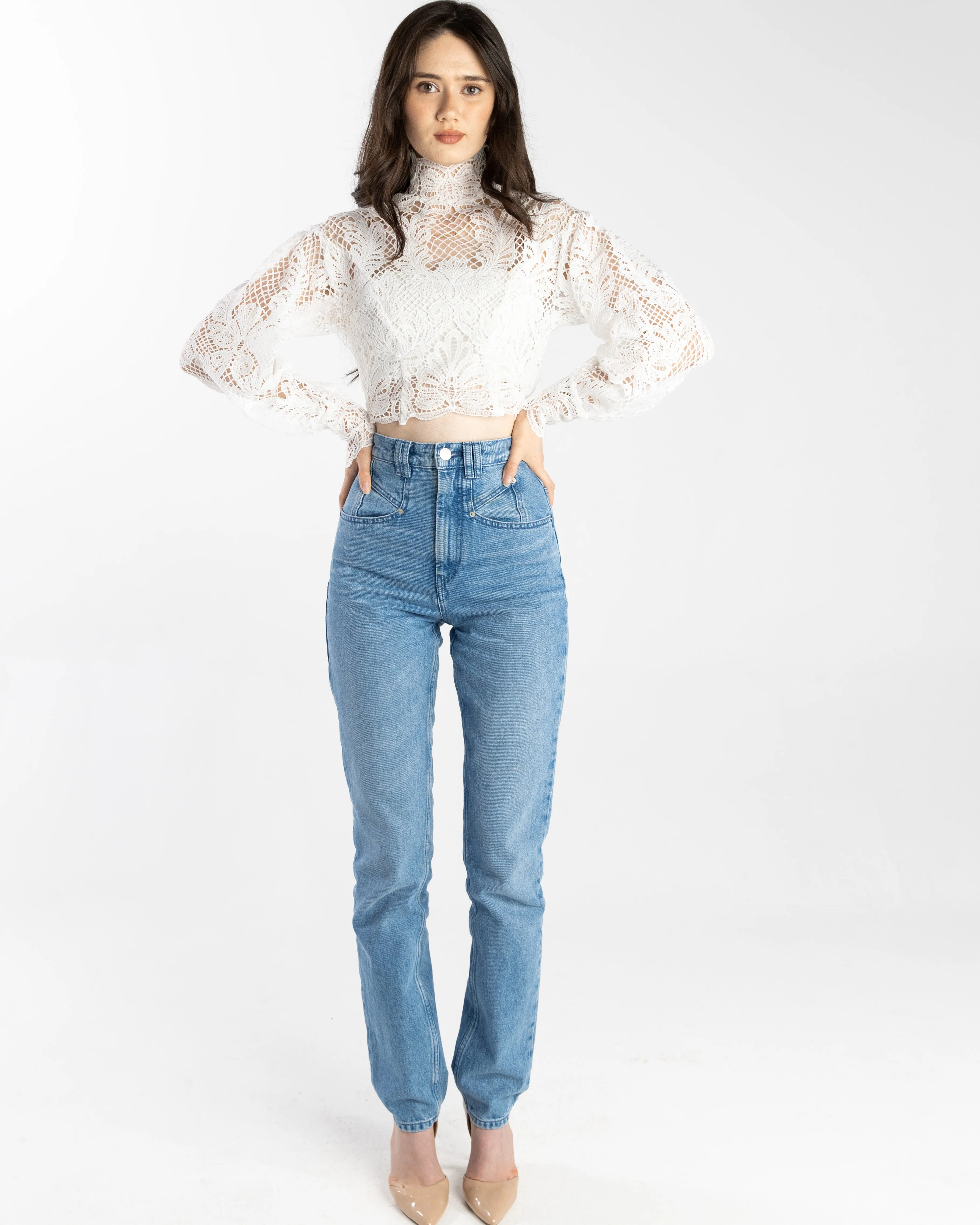 Stella High Neck Lace Crop Top White
