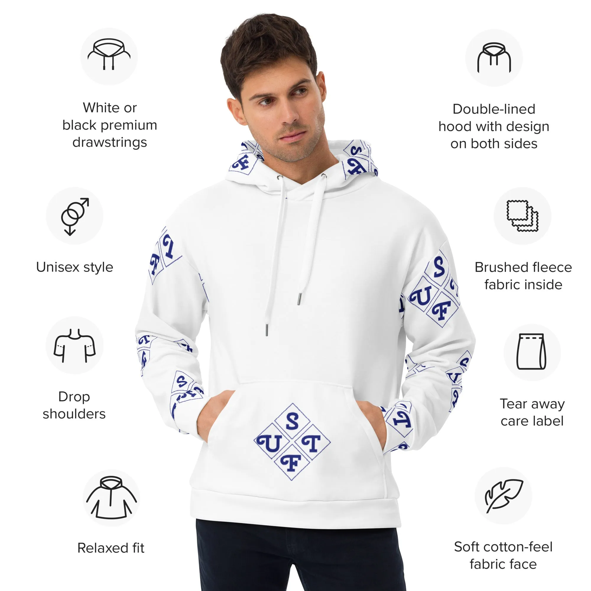 STFU Diamond Hoodie - Blue on White