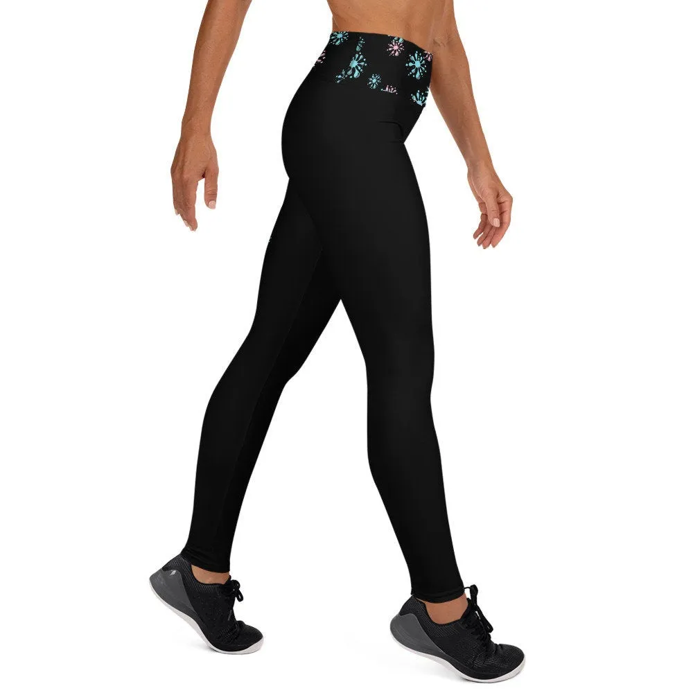 STFU Drip Too Hard Trim Yoga Leggings - Blue & Pink on Black
