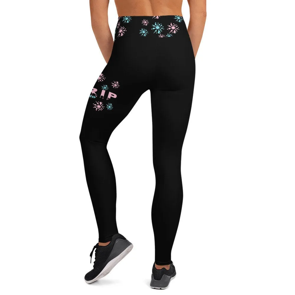 STFU Drip Too Hard Trim Yoga Leggings - Blue & Pink on Black