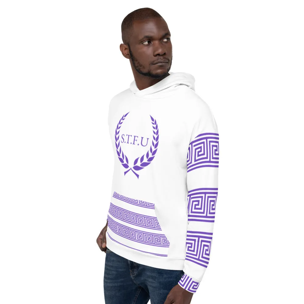 STFU Greek Hoodie - Purple on White