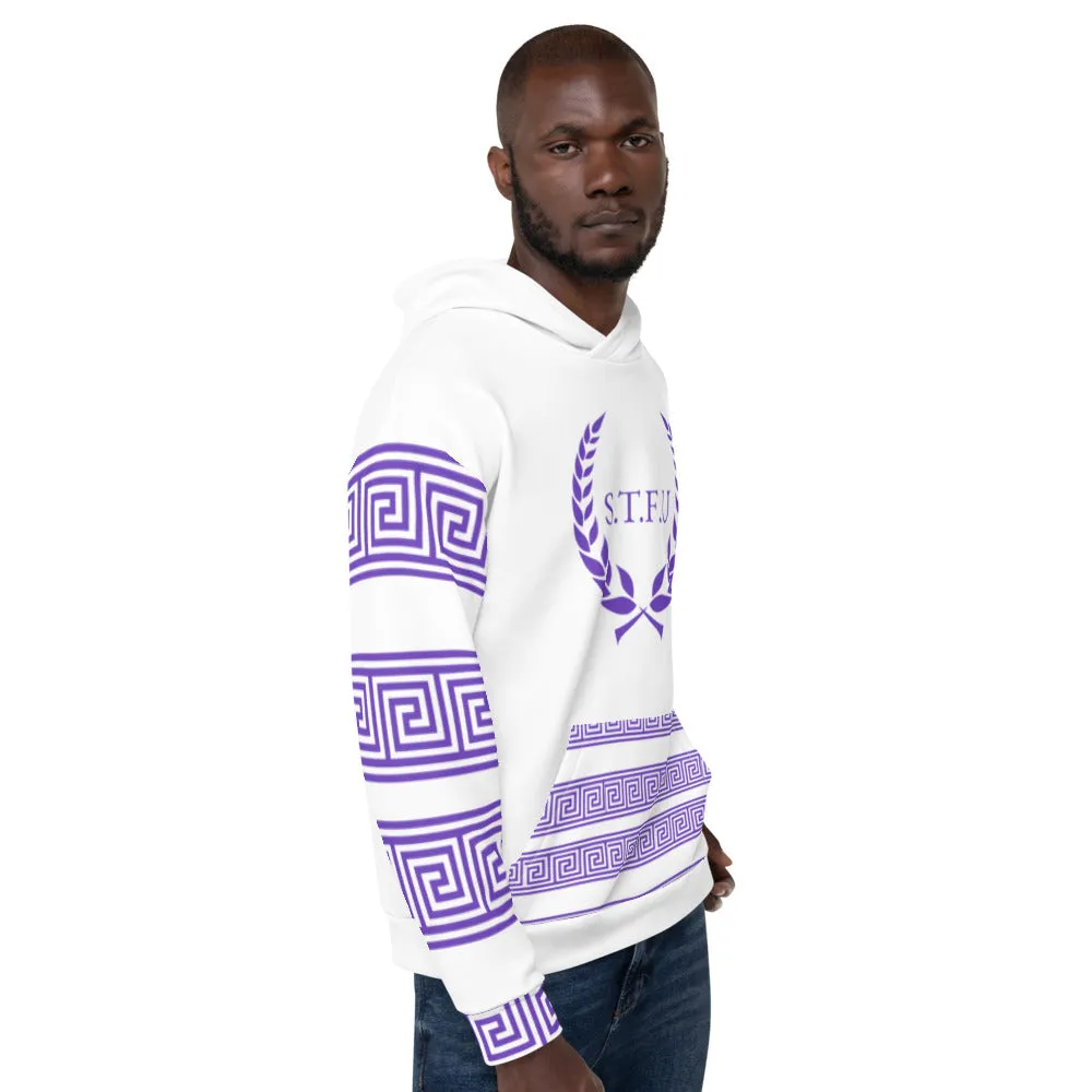 STFU Greek Hoodie - Purple on White
