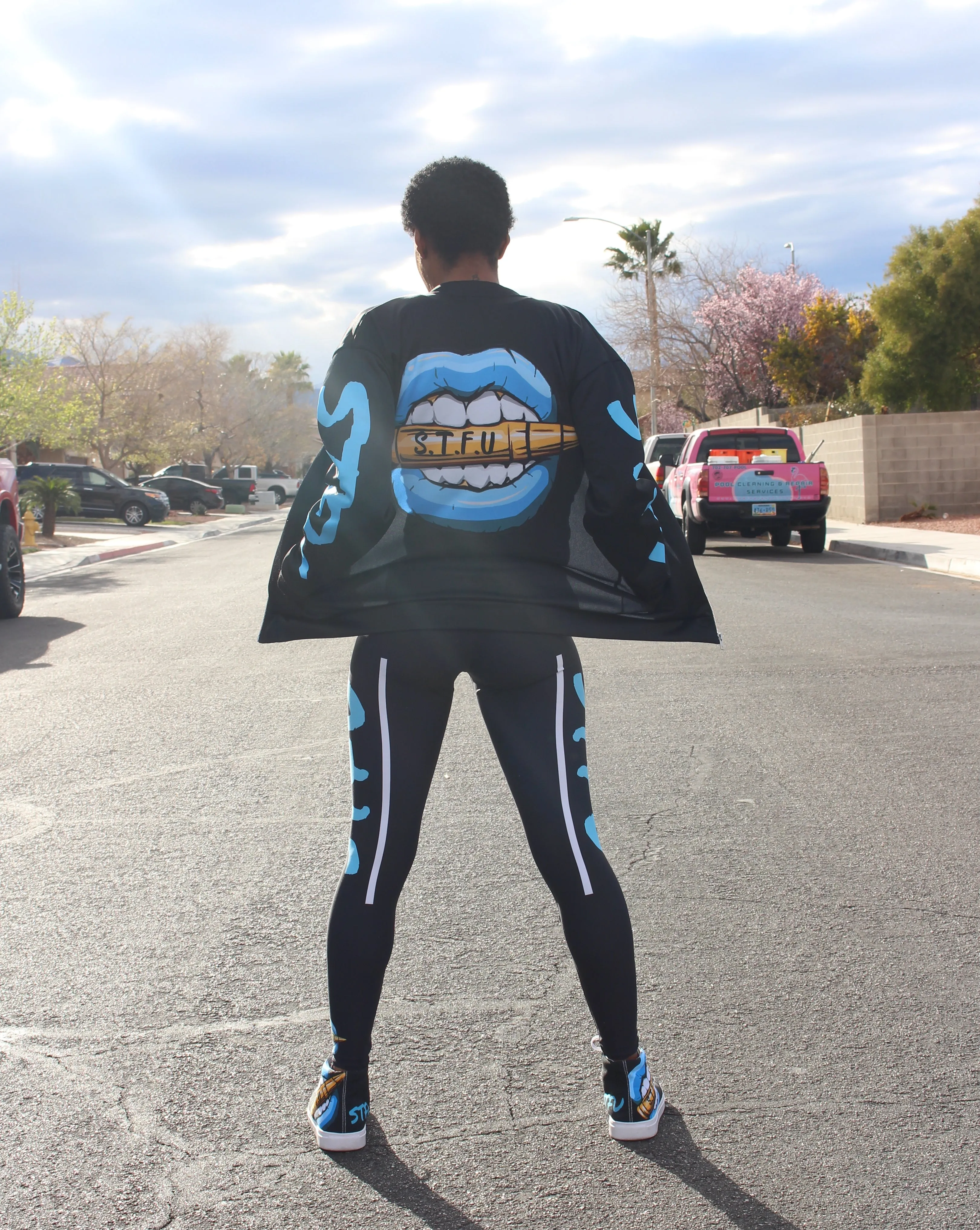 STFU Ice Blue Logo Leggings - Black