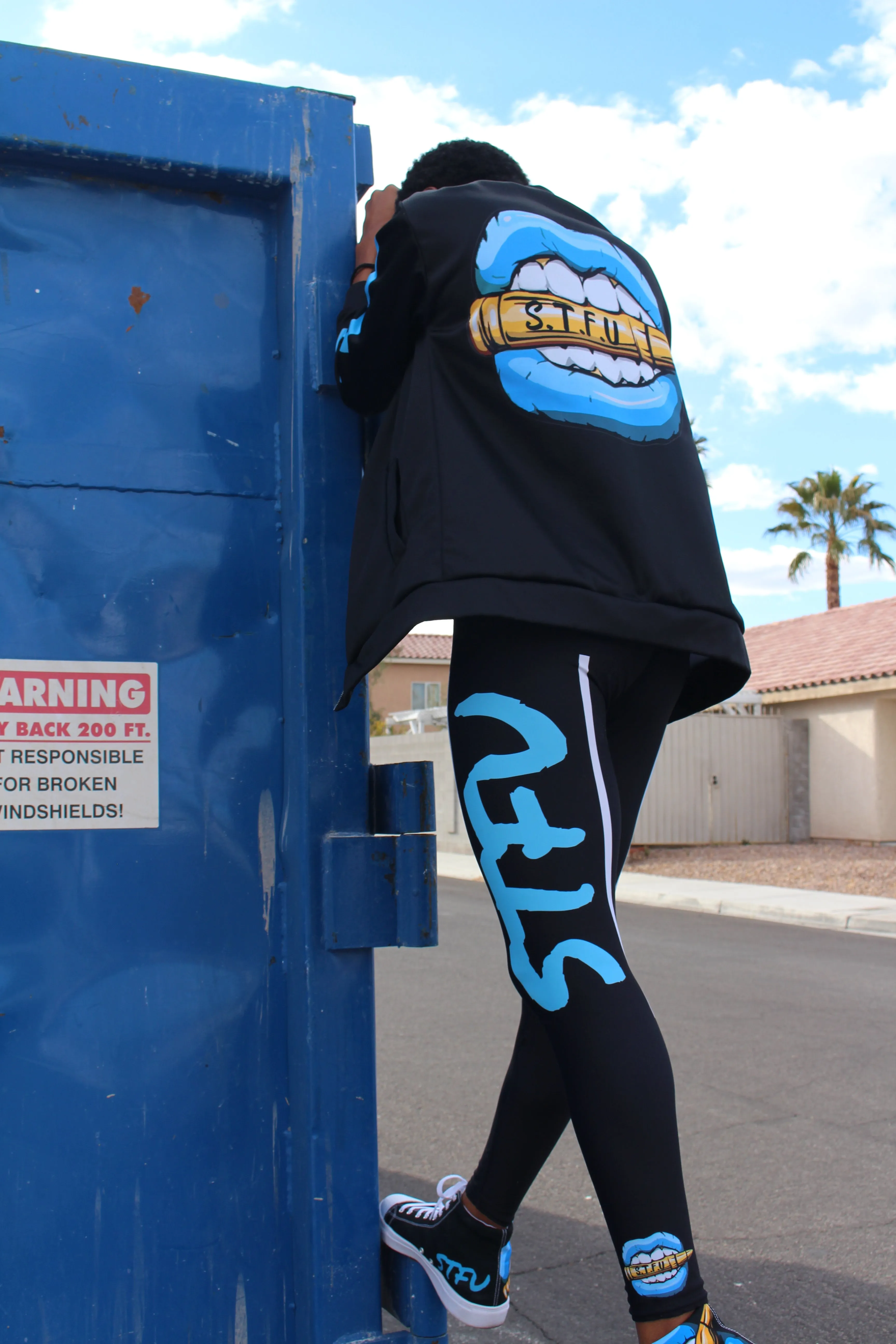 STFU Ice Blue Logo Leggings - Black