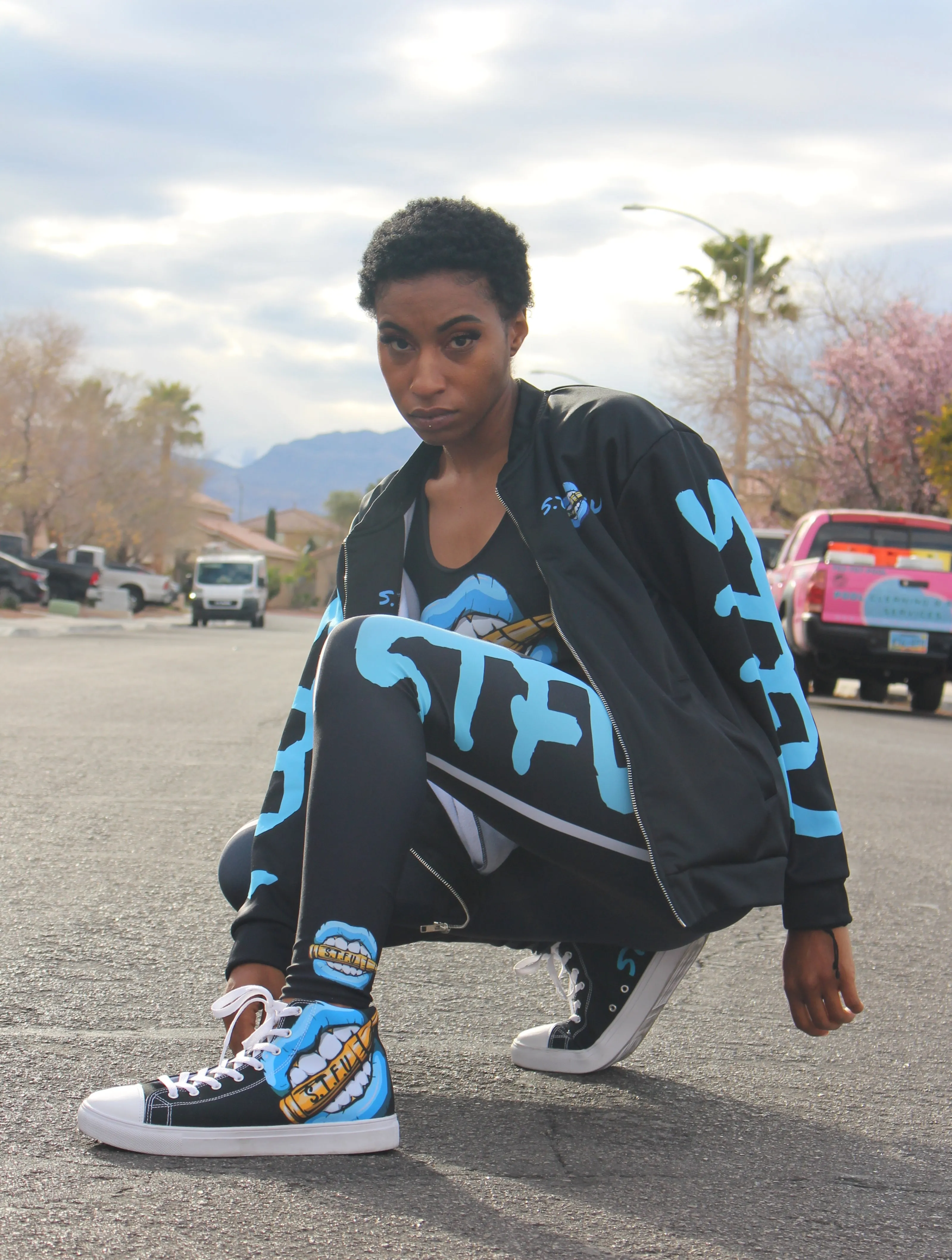 STFU Ice Blue Logo Leggings - Black