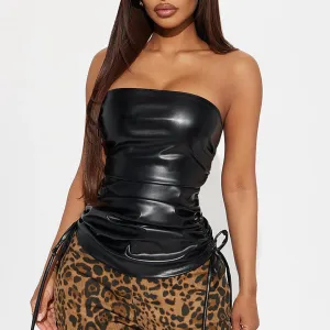 Strapless PU Leather Tube Top for Women