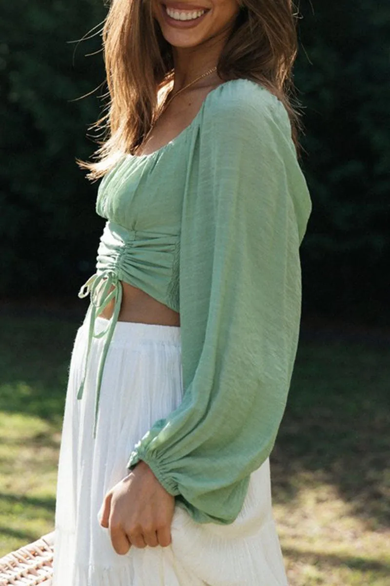 Street Solid Split Joint Square Collar Tops