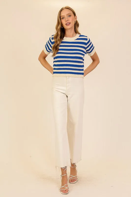 Stripe Short Sleeve Sweater