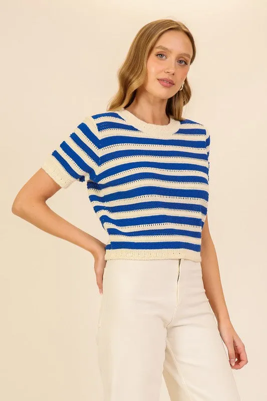 Stripe Short Sleeve Sweater