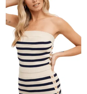 Striped Side Button Tube Top
