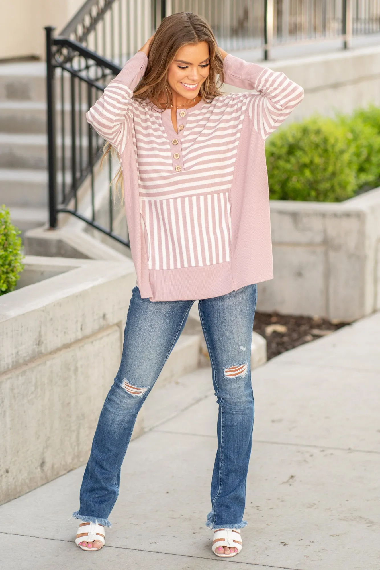 Striped Thumbhole Long Sleeve Top