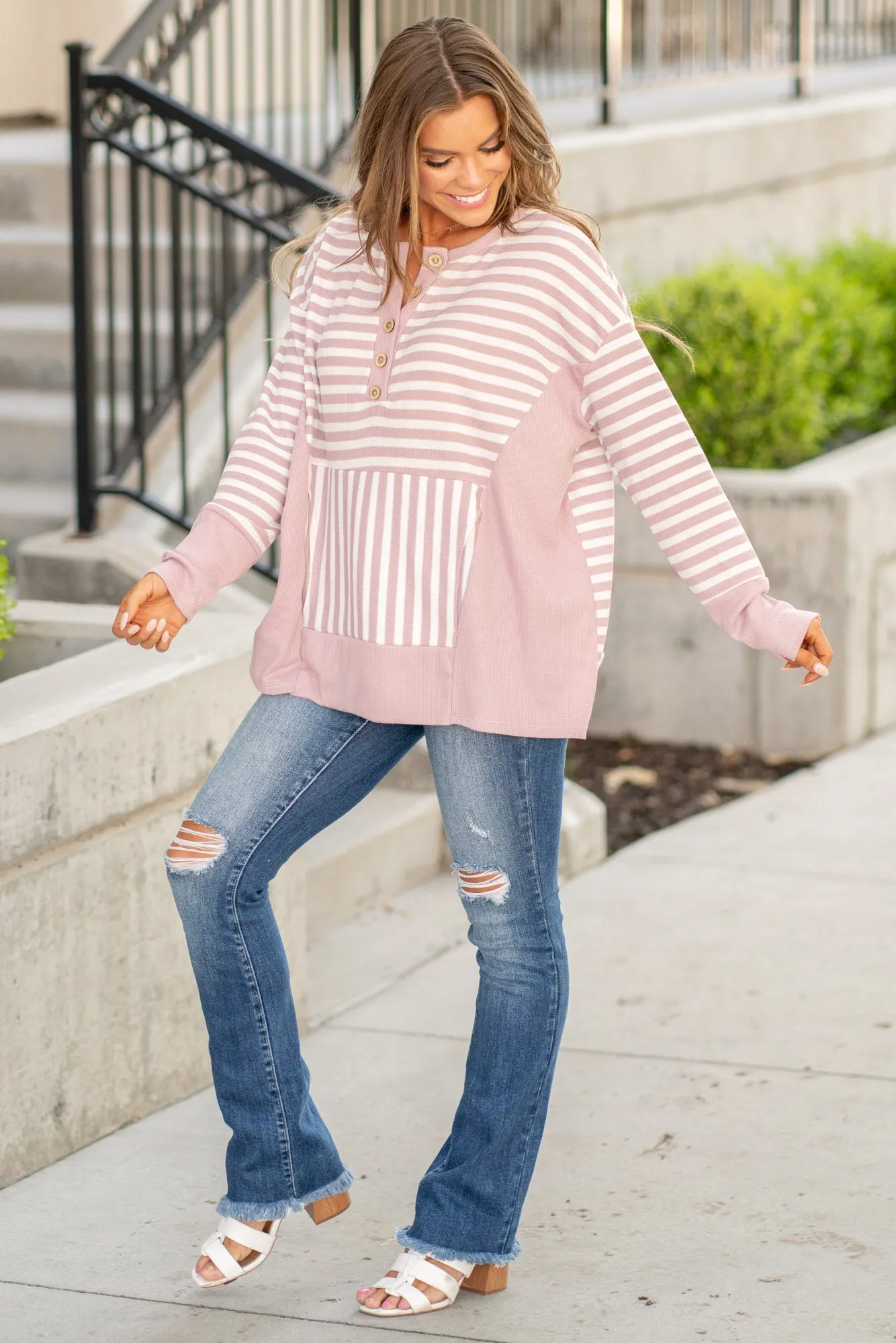 Striped Thumbhole Long Sleeve Top