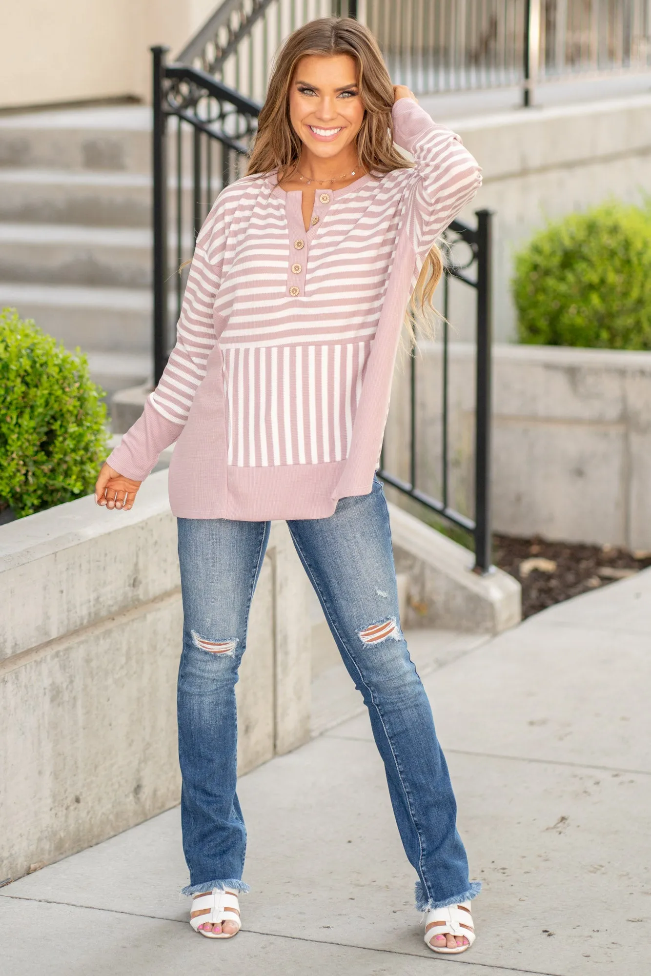 Striped Thumbhole Long Sleeve Top