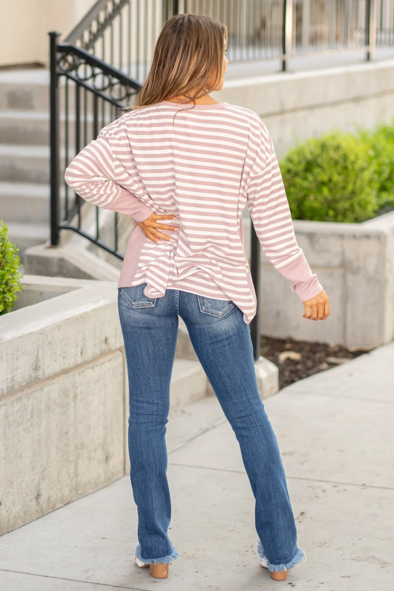 Striped Thumbhole Long Sleeve Top