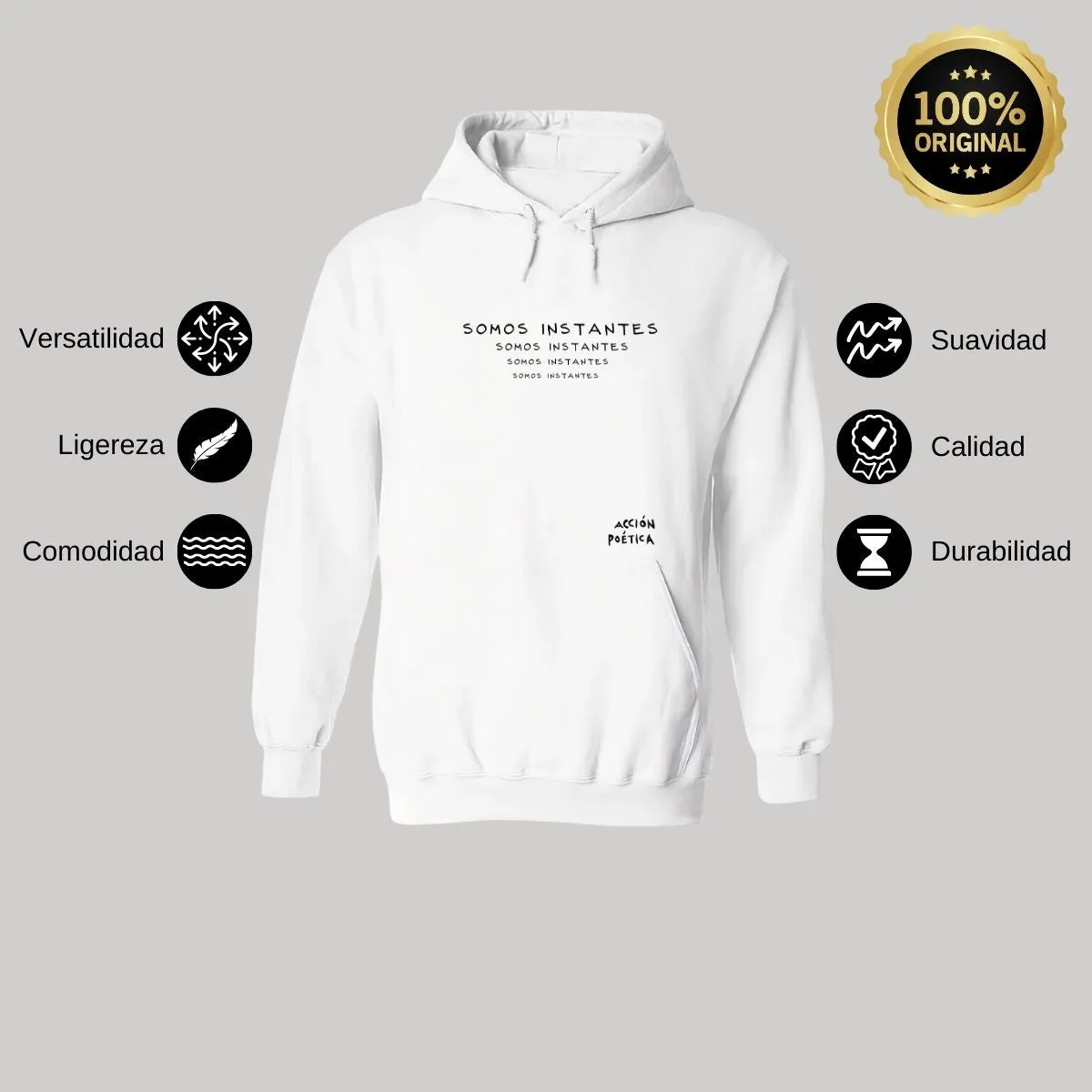Sudadera Hombre Hoodie Acción Poética Somos Instantes