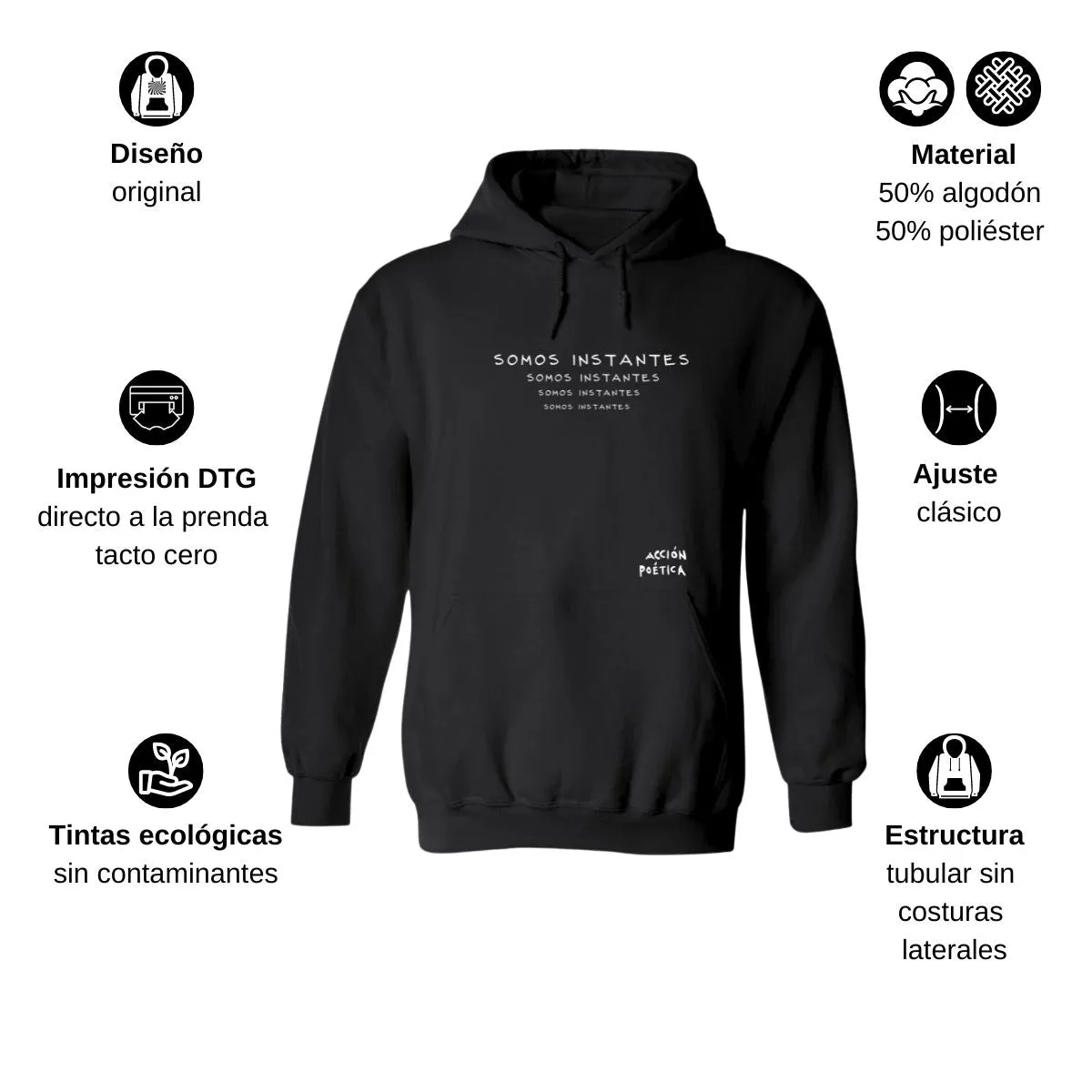 Sudadera Hombre Hoodie Acción Poética Somos Instantes