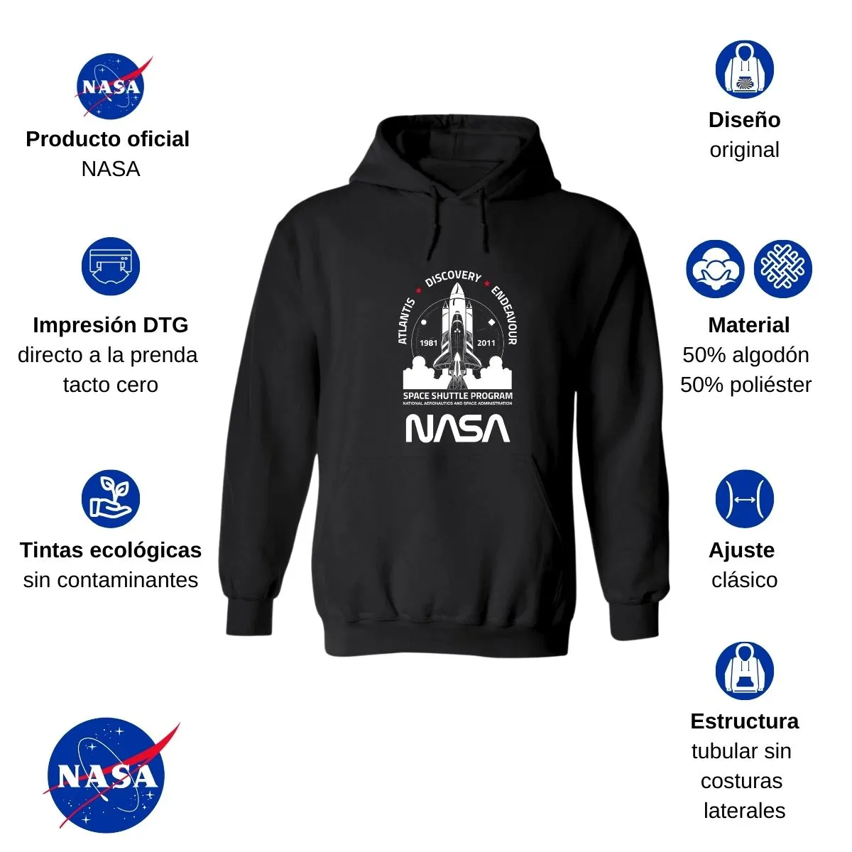 Sudadera Mujer Hoodie Nasa Cohete