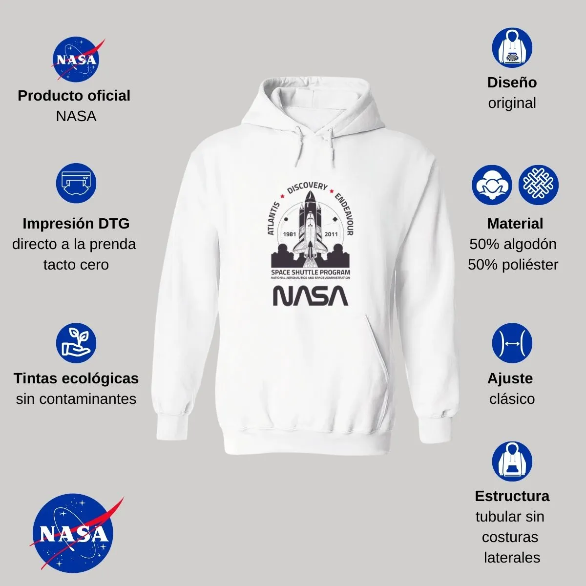 Sudadera Mujer Hoodie Nasa Cohete