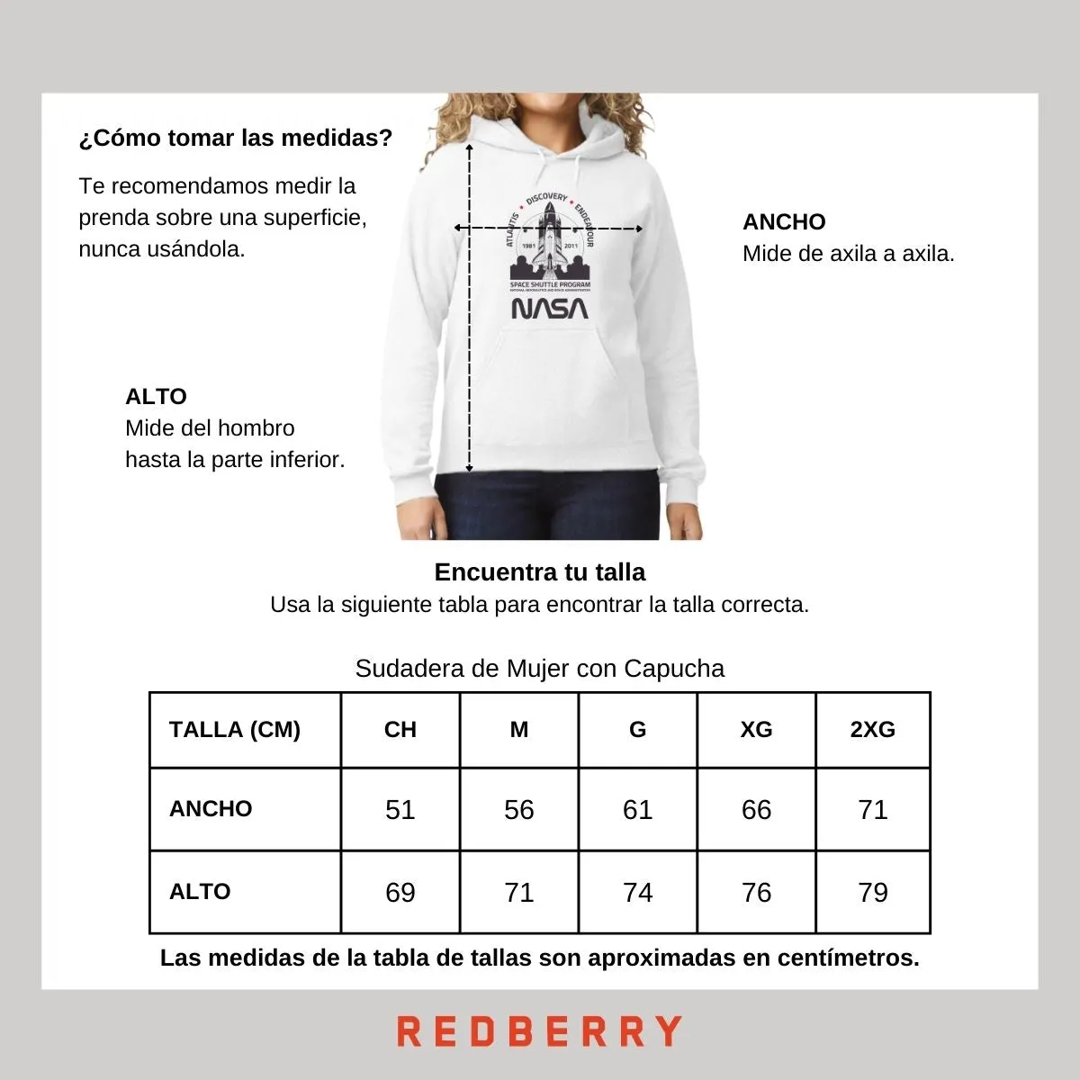 Sudadera Mujer Hoodie Nasa Cohete