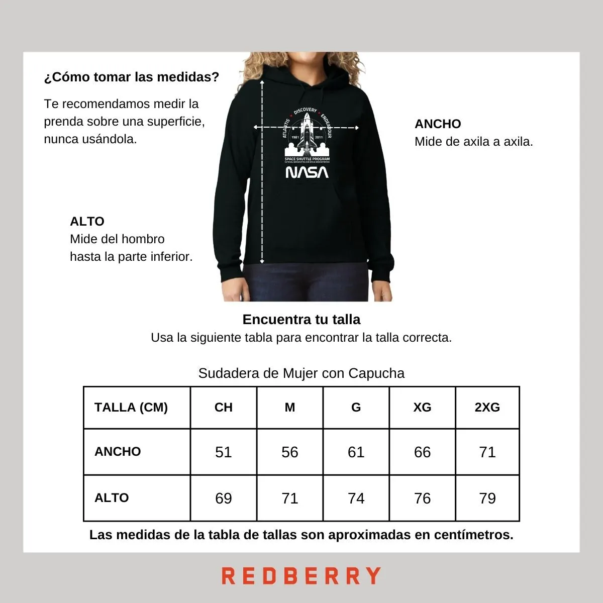 Sudadera Mujer Hoodie Nasa Cohete