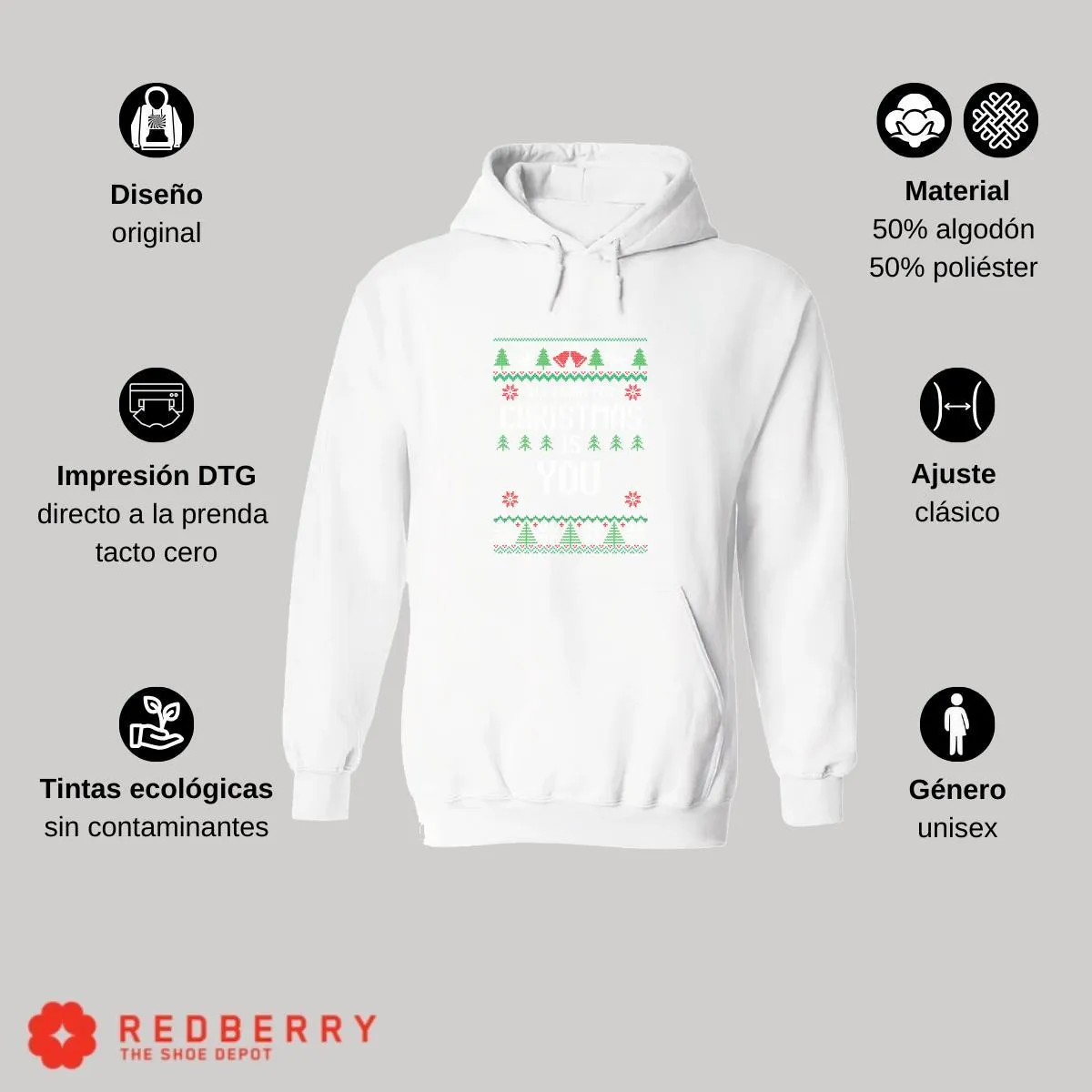 Sudadera Navideña Hombre Deportiva Hoodie 012