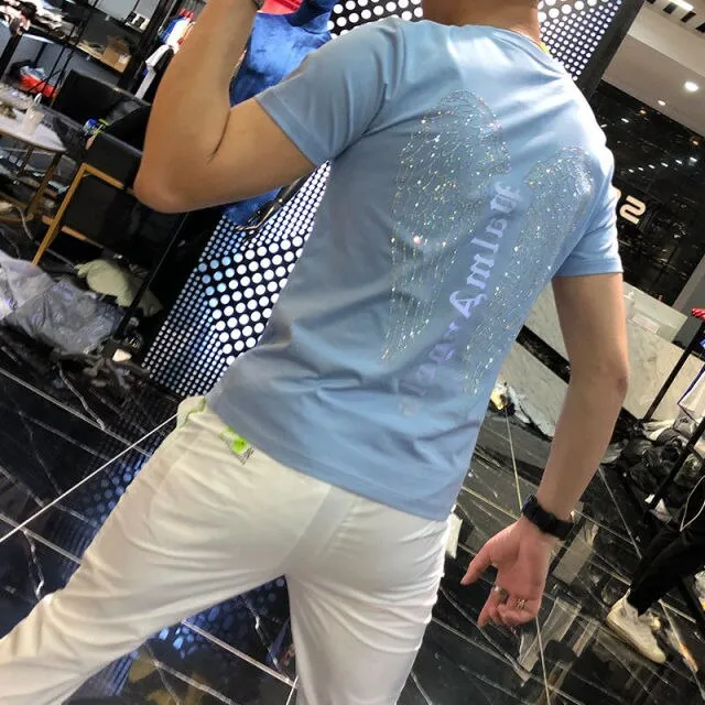 Summer Top Mens Rhinestones T Shirts