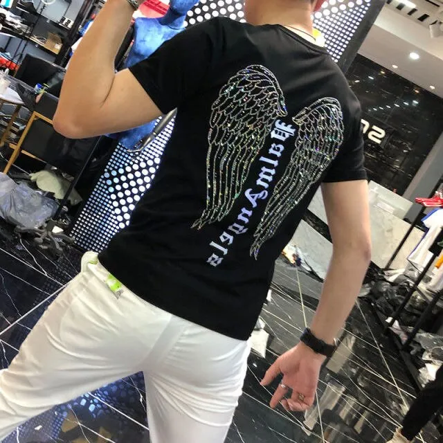 Summer Top Mens Rhinestones T Shirts
