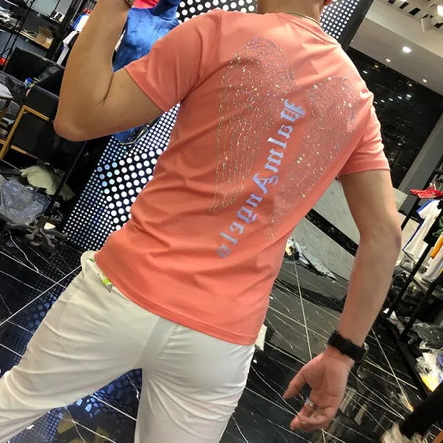 Summer Top Mens Rhinestones T Shirts