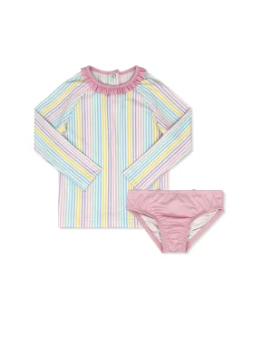 Sun and Sand Rash Guard Set - Petunia Pinstripe, Poolside Pink