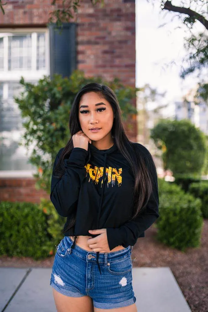 Sunflower Drippin | Black Crop Top Hoodie