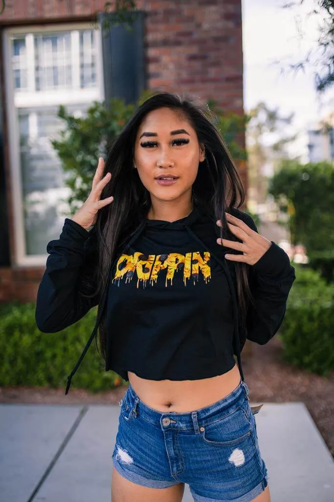 Sunflower Drippin | Black Crop Top Hoodie