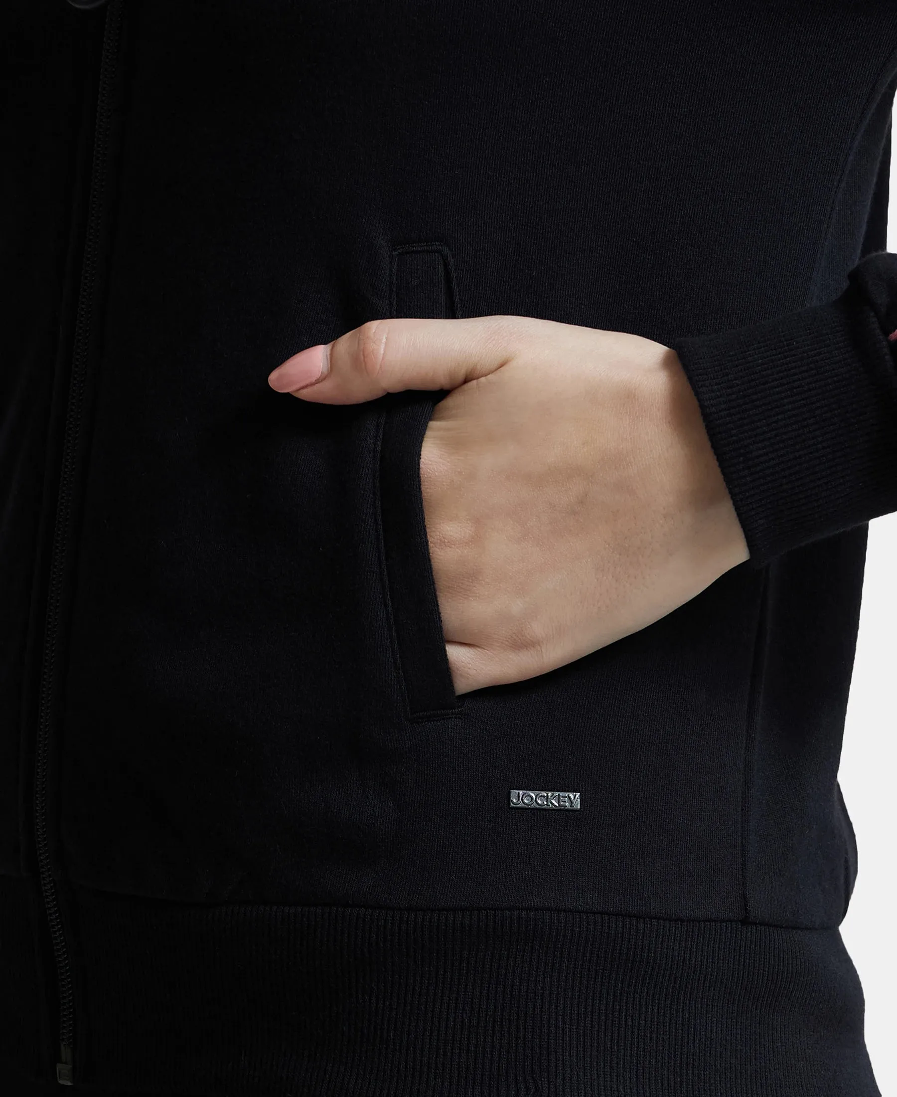 Super Combed Cotton French Terry Drop Shoulder Styled Jacket with Ribbed Cuff and Hem - Black