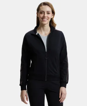 Super Combed Cotton French Terry Drop Shoulder Styled Jacket with Ribbed Cuff and Hem - Black