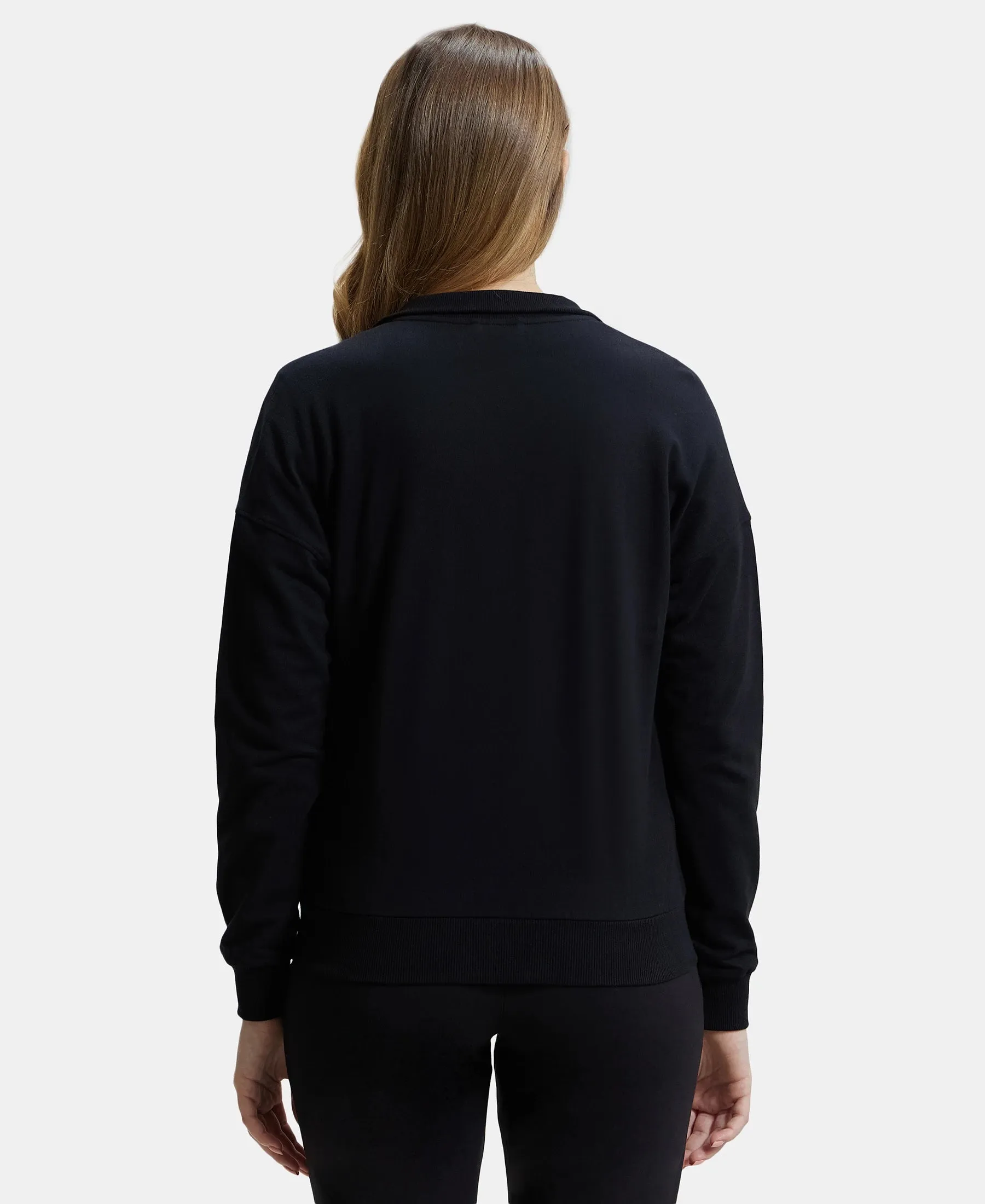 Super Combed Cotton French Terry Drop Shoulder Styled Jacket with Ribbed Cuff and Hem - Black