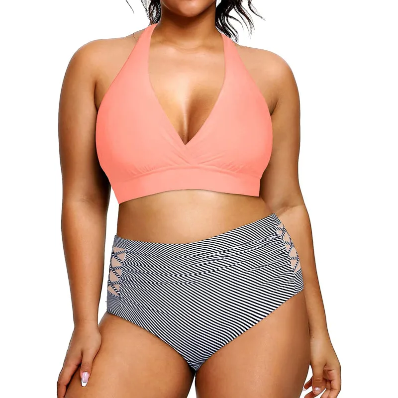 Super Stylish High Waisted Elastic Closure V-Neck Women's Bikini